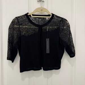 Elie Tahari Black and Gold Lace Crop Sweater NWT